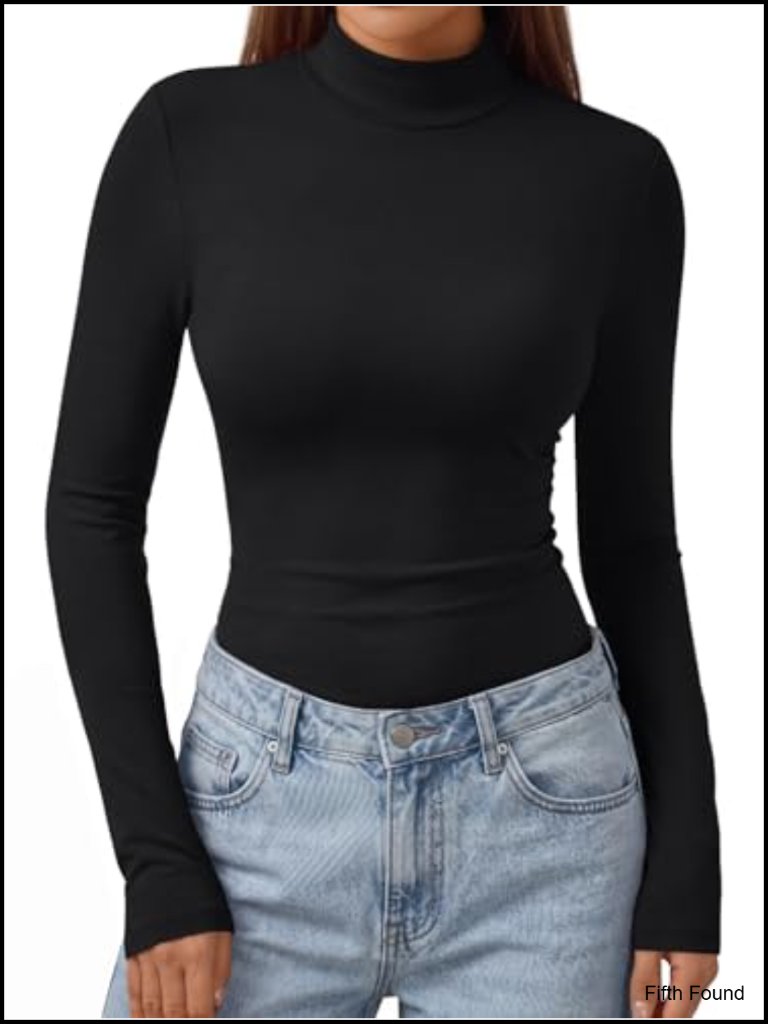 Mock Neck Long Sleeve Top, Thermal Stretch Basic Underwear, Slim Fit,